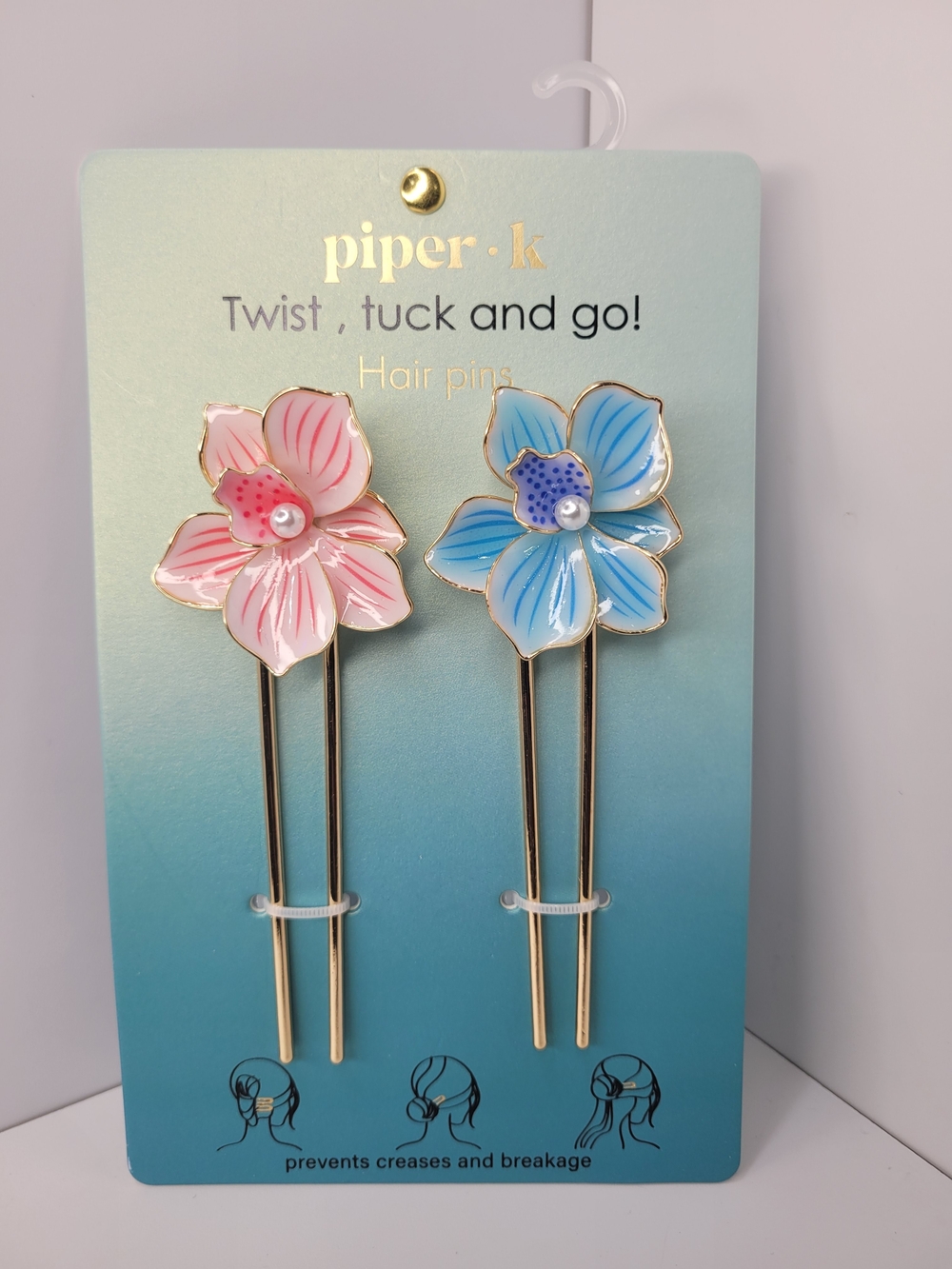 👉✨️ Piper k Pink and Blue Floral Hair Pins - Set of 2